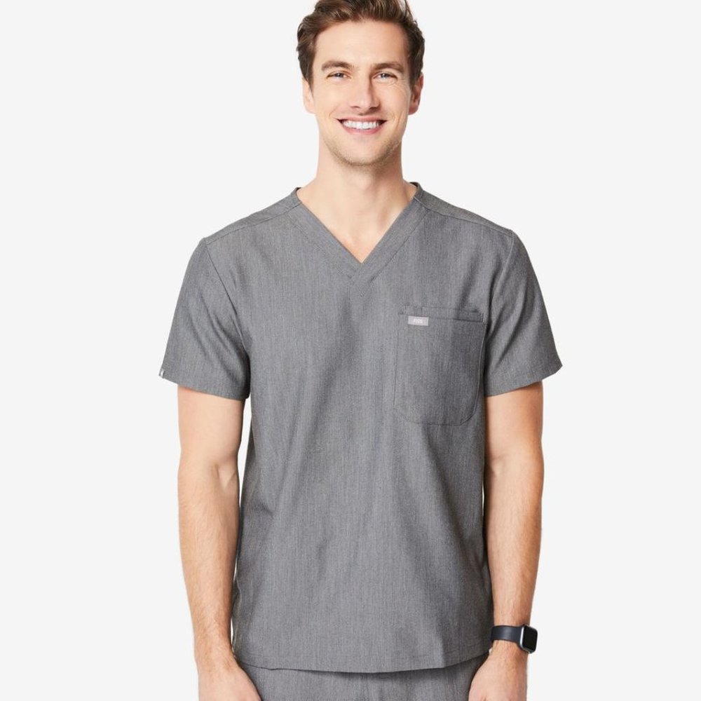 Figs Men's Two-Pocket Scrub Top in Graphite